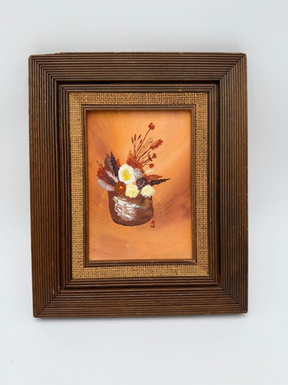 Vintage Floral Still Life Painting Rustic Wooden Frame 5x7 Canvas Signed By Arti